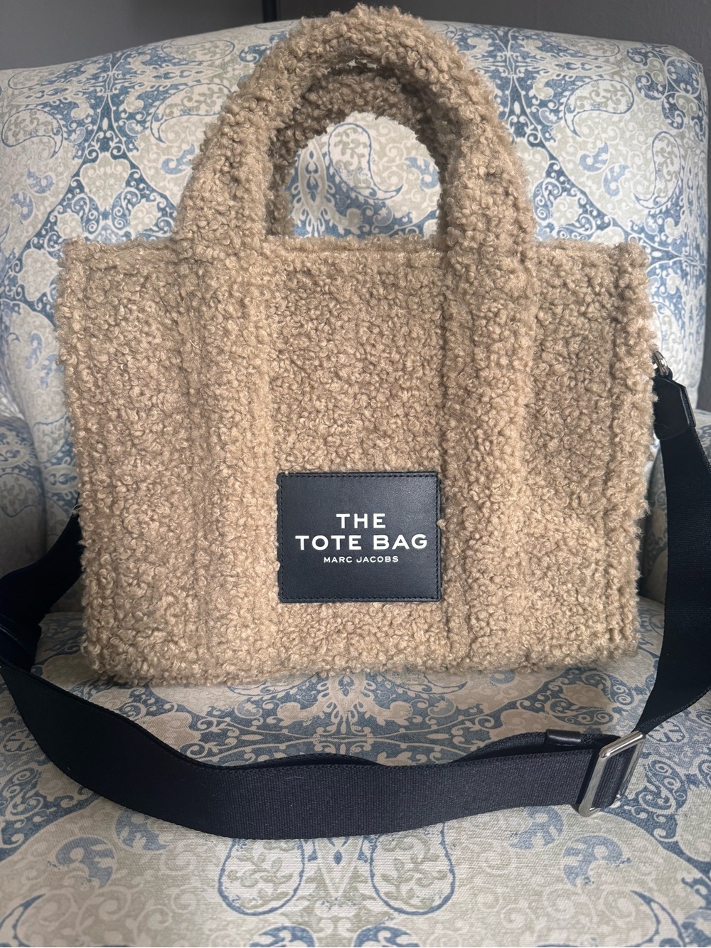 Marc Jacobs Beige Sherpa Tote with Black Logo Patch